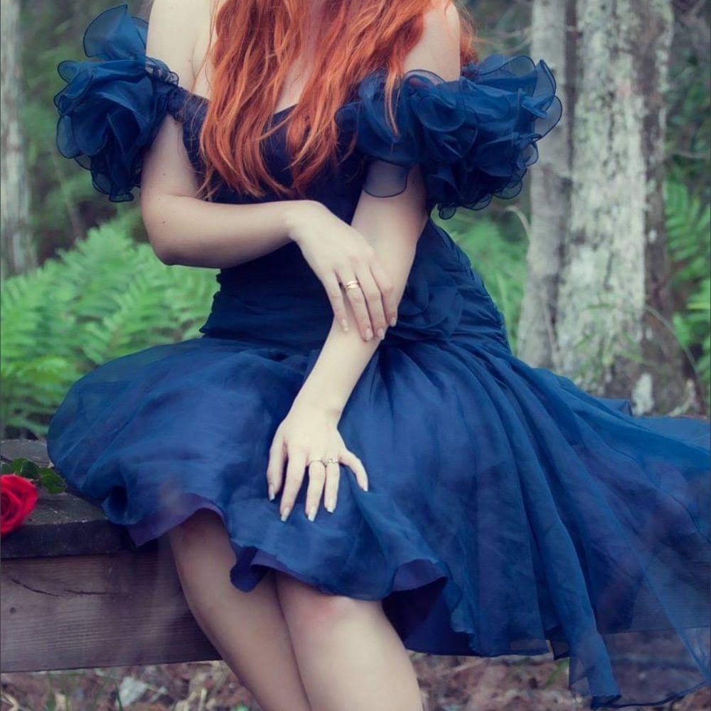 Elegant Navy Blue Off-Shoulder Dress
